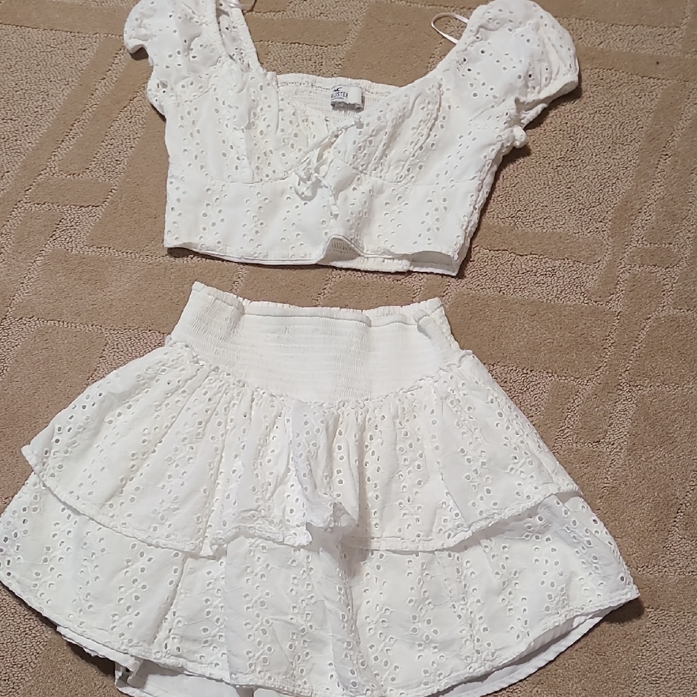 White Eyelet Skirt & Crop Top Outfit